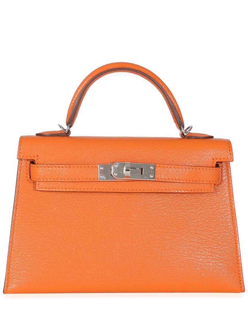 Pre-owned Hermes Hermès Orange Leather Terre Battue Verso Mysore Chevre Sellier Mini Kelly 20  Ii Phw (authentic Pre-