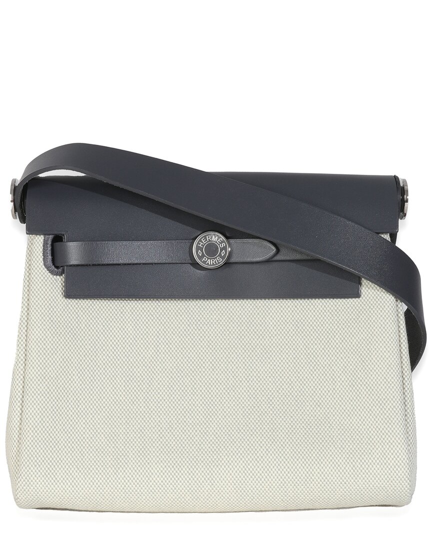 Pre-owned Hermes Hermès Beige & Gray Canvas Ardoise Military Toile Vache Hunter Herbag Zip  Retourne 20 Phw (authenti