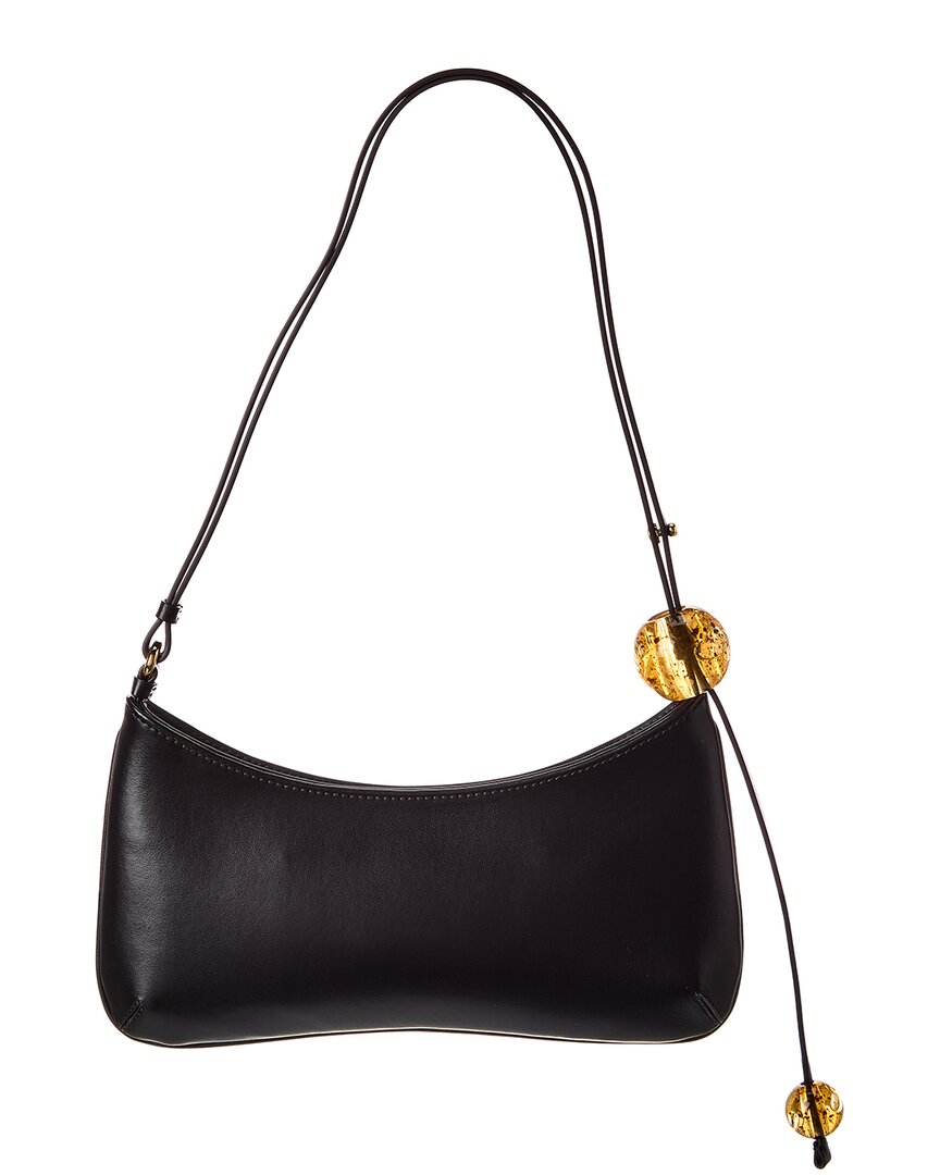 Jacquemus Bisou Perle Leather Hobo Bag In Black