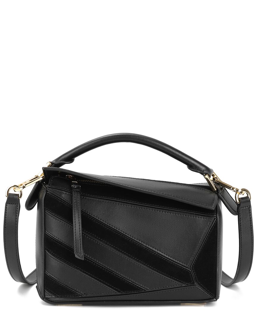Tiffany & Fred Paris Leather & Suede Geometric Shoulder Bag In Black