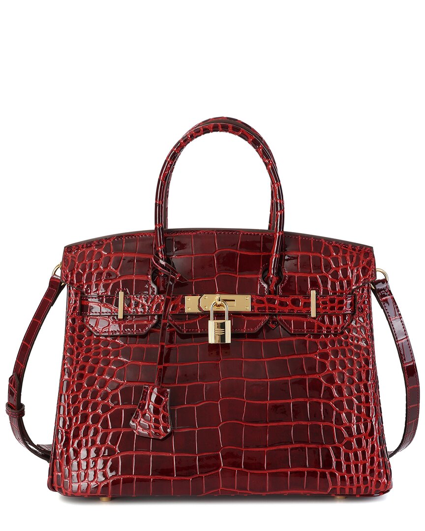 Tiffany & Fred Paris Large Croc-embossed Leather Satchel In Red