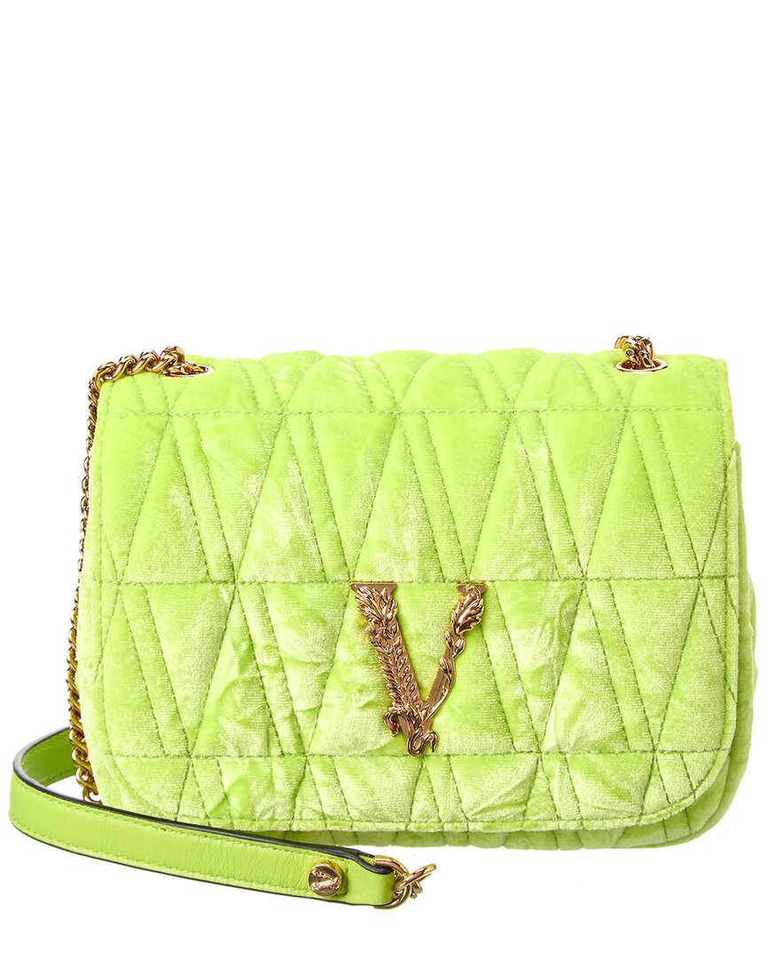 Versace Virtus Small Velvet Shoulder Bag In Green