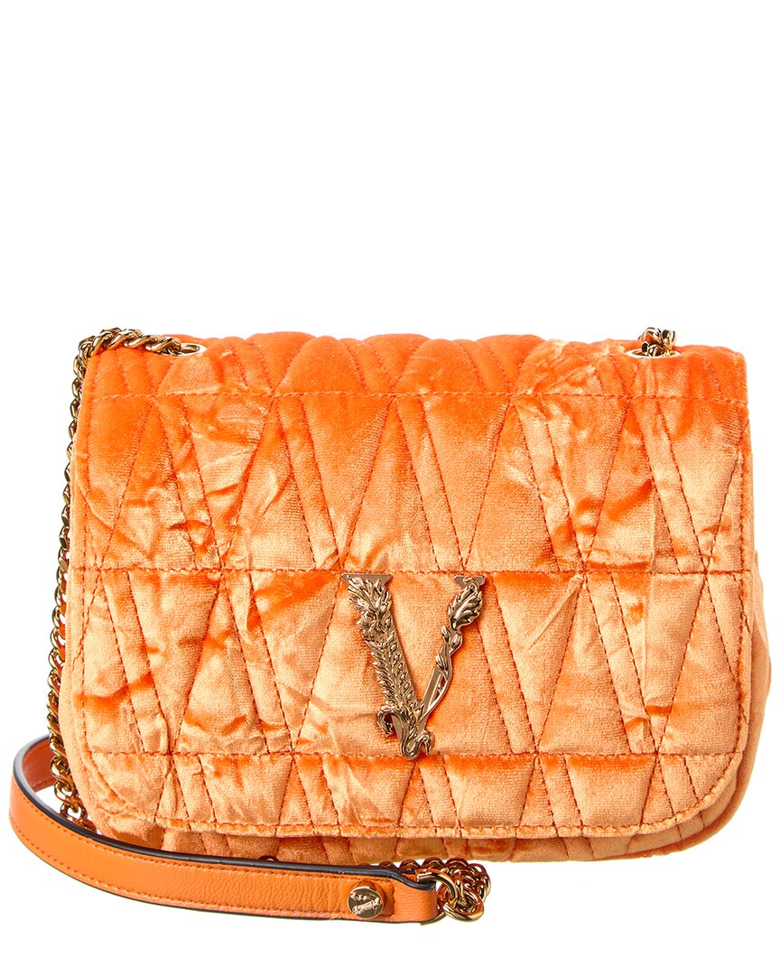 Virtus Small Velvet Shoulder Bag in Orange - Versace