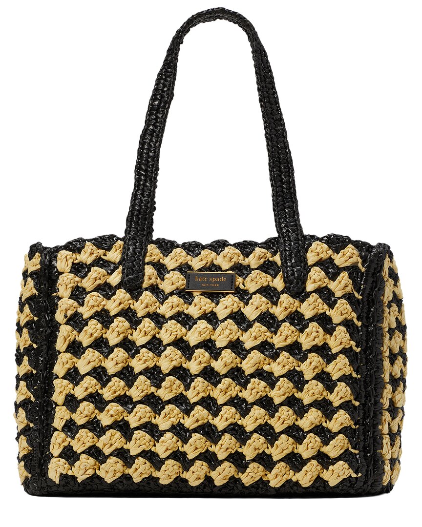 Kate Spade New York High Tide Striped Crochet Raffia Medium Tote In Black