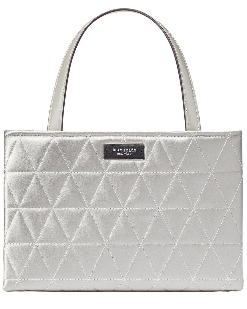 Kate Spade New York Sam Icon Quilted Satin Small Tote In Silver