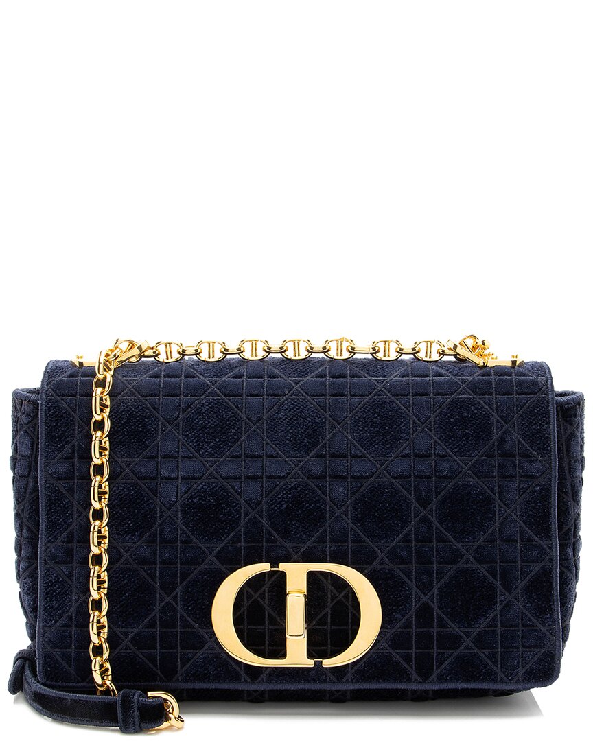 Dior Blue Velvet Caro Medium Shoulder Bag (authentic Pre-loved)