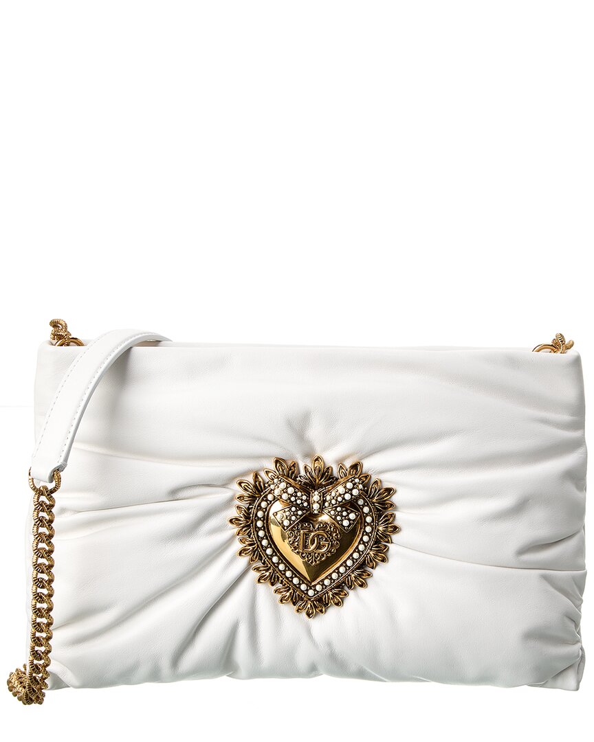 Dolce and Gabbana White Leather Devotion Heart Handbag Shoulder