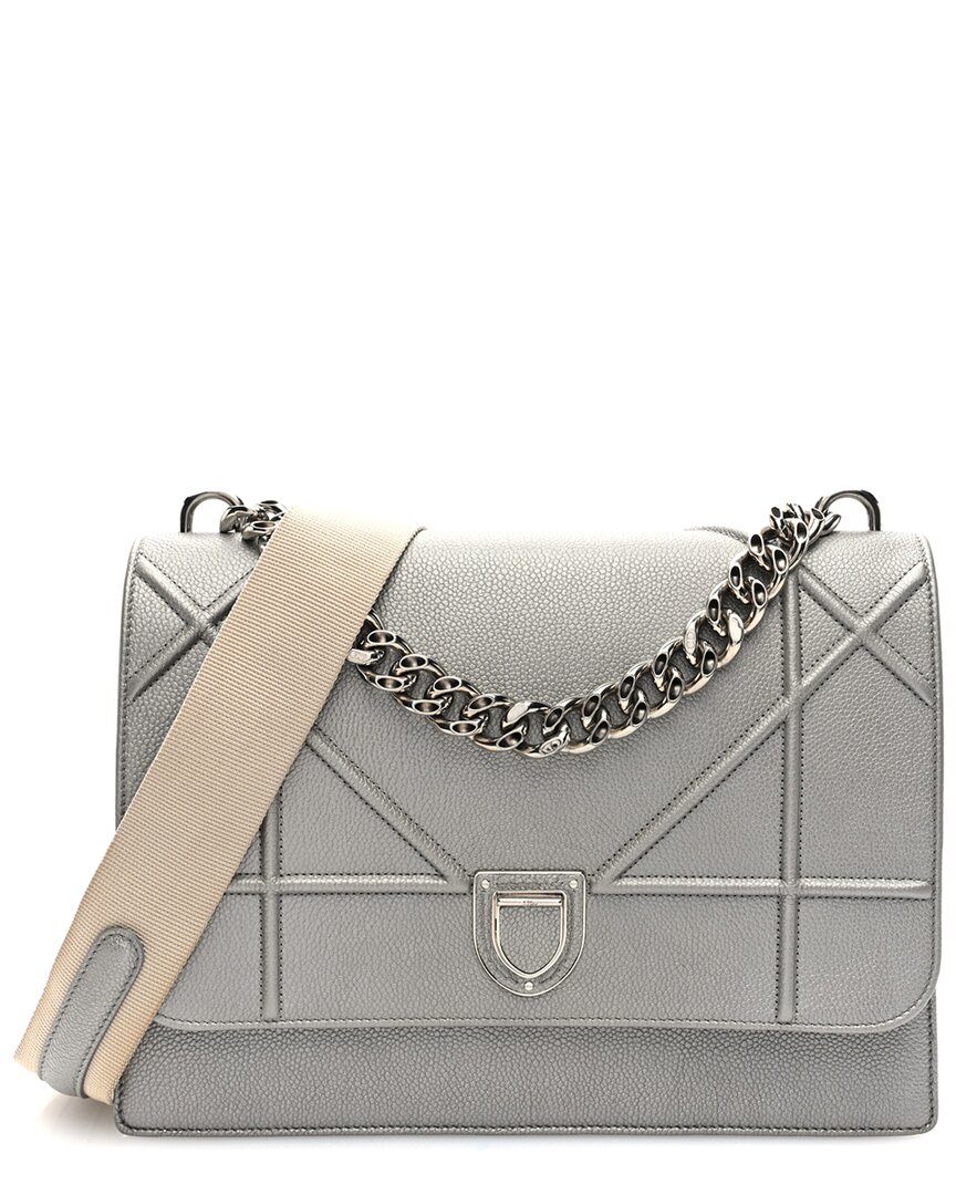 Dior Silver Metallic Calfskin Ama Satchel (authentic Pre-loved)
