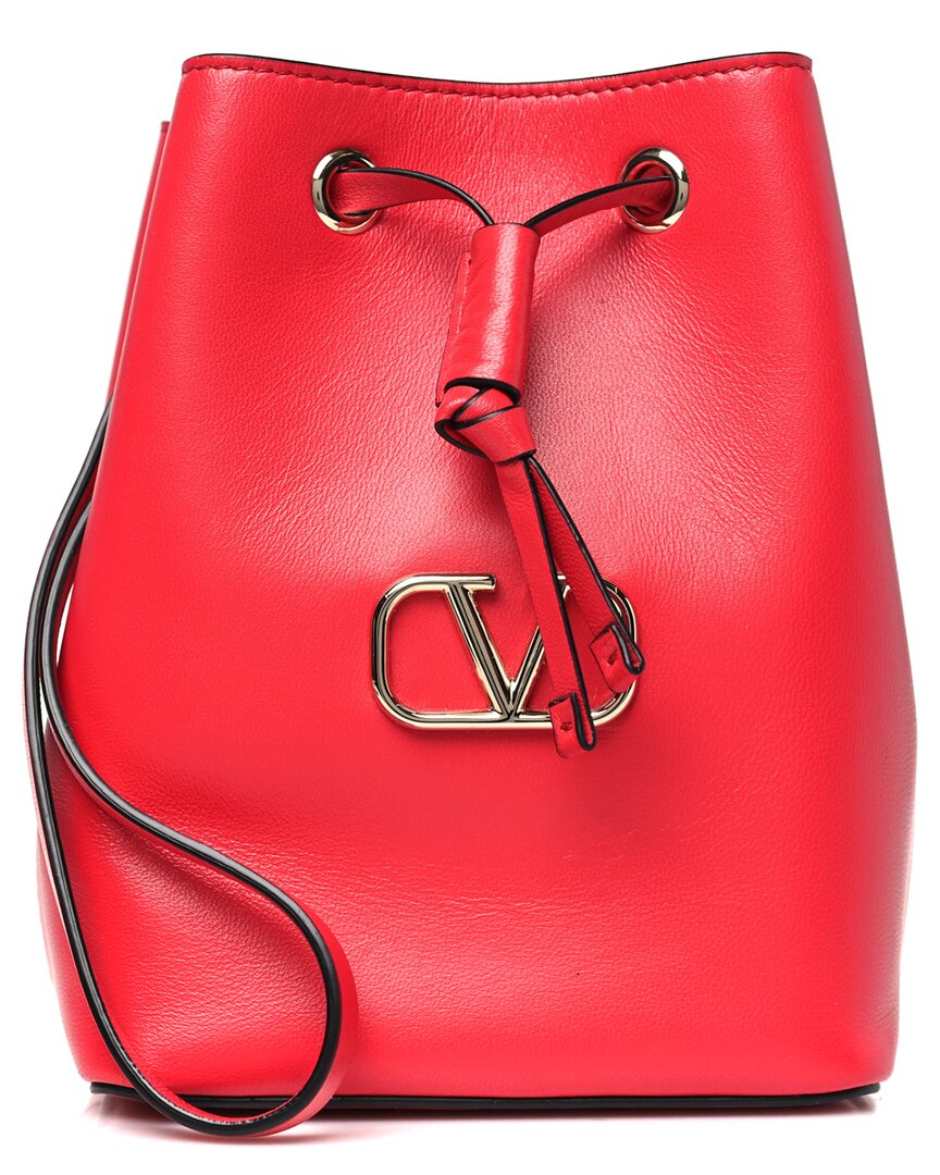 Valentino Rouge Nappa Leather Mini Vlogo Bucket Bag (authentic Pre-loved) In Red