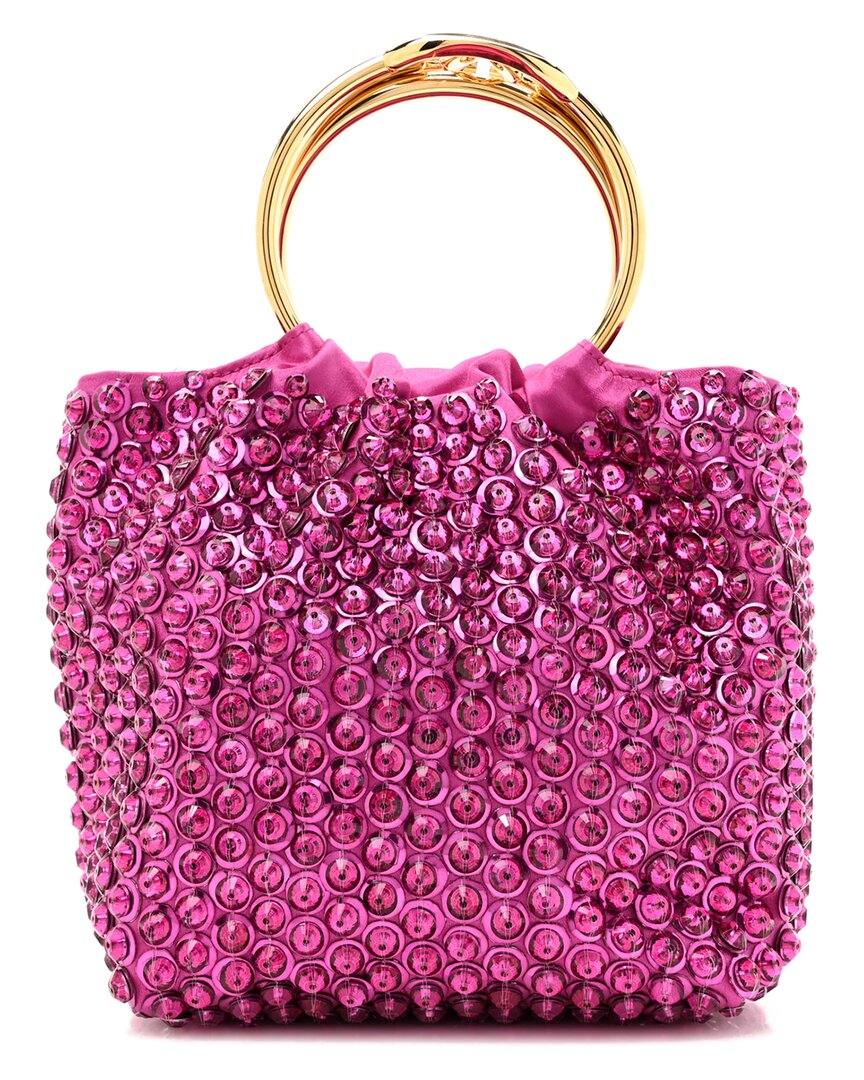 Valentino Garavani Valentino Pink Satin Rhinestone-embellished Small Carry Secrets Bucket Bag  (authentic Pre-loved)