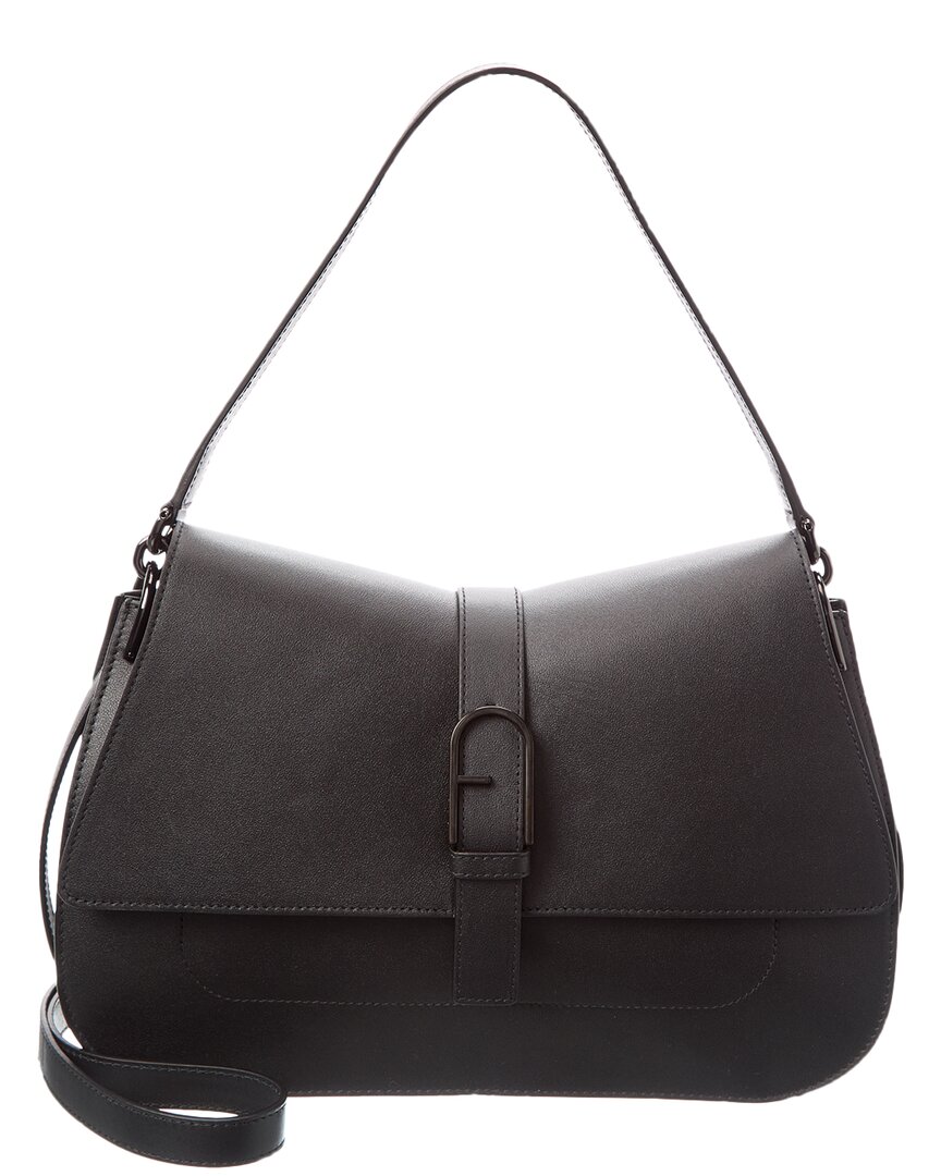 Furla Flow Large Top Handle Leather Shoulder Bag In Gray