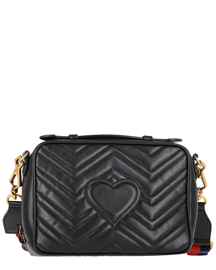 Gucci Black Matelasse Leather Small Gg Marmont Zipped Camera Shoulder Bag (authentic Pre-loved) In Black