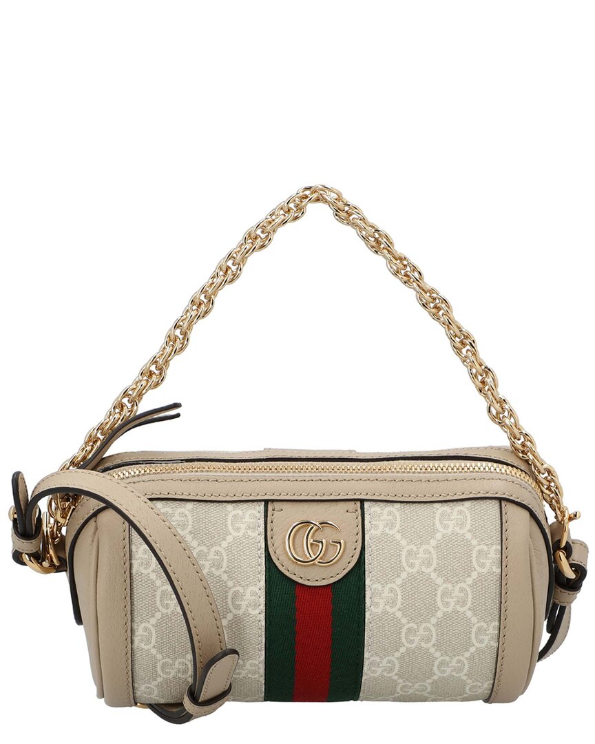 Gucci Brown Canvas Ophidia Mini Shoulder Bag In Neutral