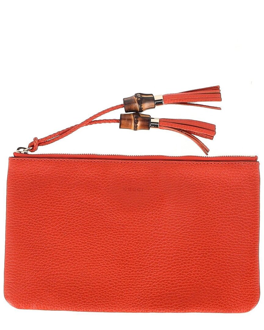 Gucci Orange Leather Bamboo Tassel Zipped Clutch (authentic Pre-loved) In Orange