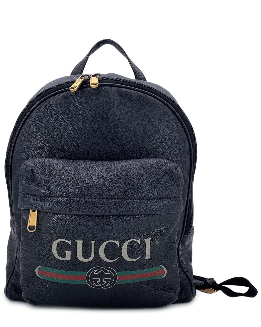 Gucci Black Leather Backpack (authentic Pre-loved) In Blue