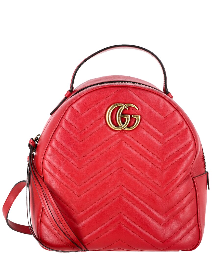 Gucci Red Leather Quilted Marmont Backpack (authentic Pre-loved) In Red