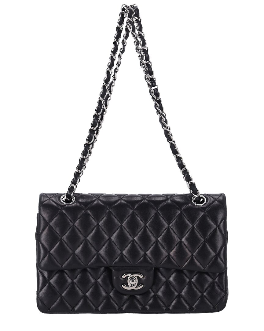 Pre-owned Chanel Black Lambskin Leather Classic Medium Double Flap Shoulder Bag  (authentic Pre-loved)