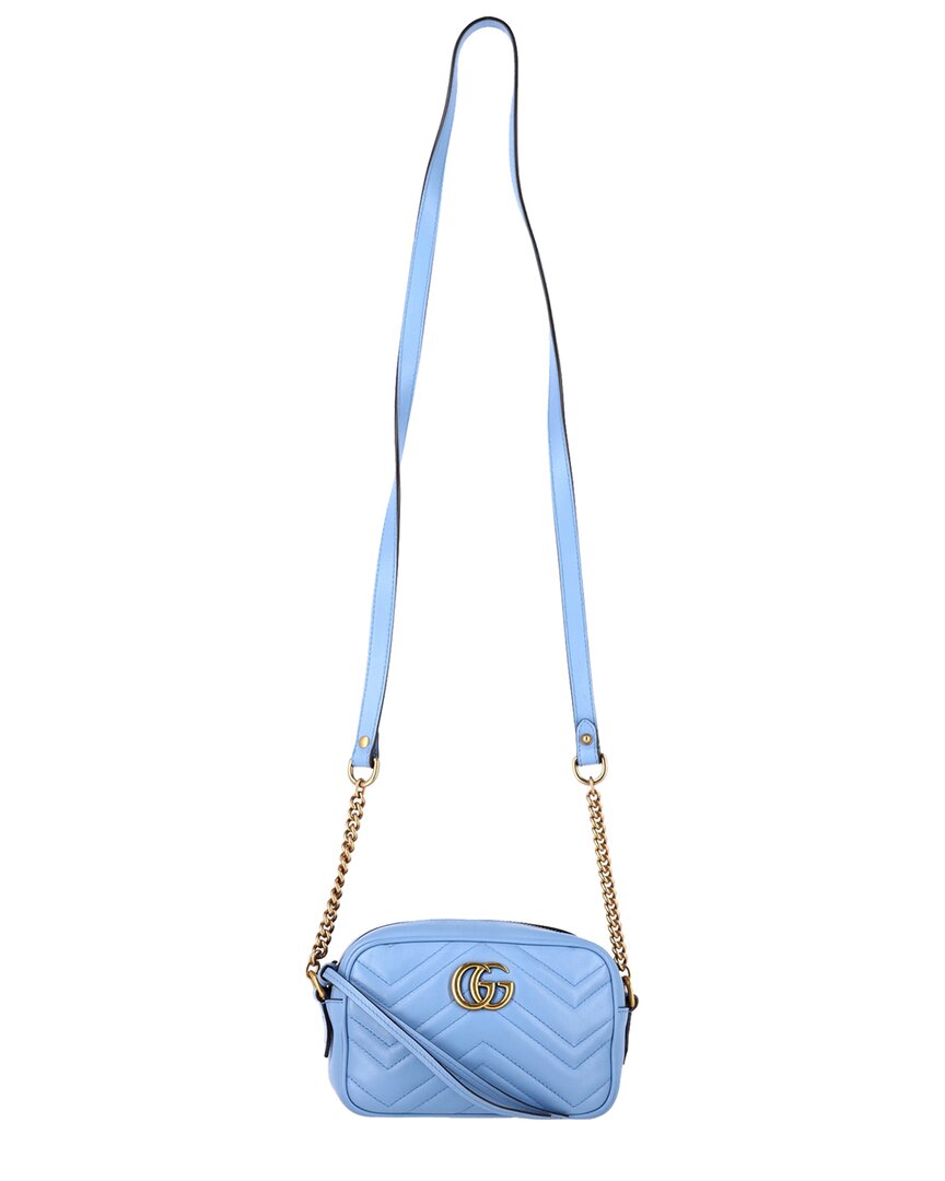 Gucci Blue Matelasse Leather Mini Gg Marmont Crossbody (authentic Pre-loved) In Blue
