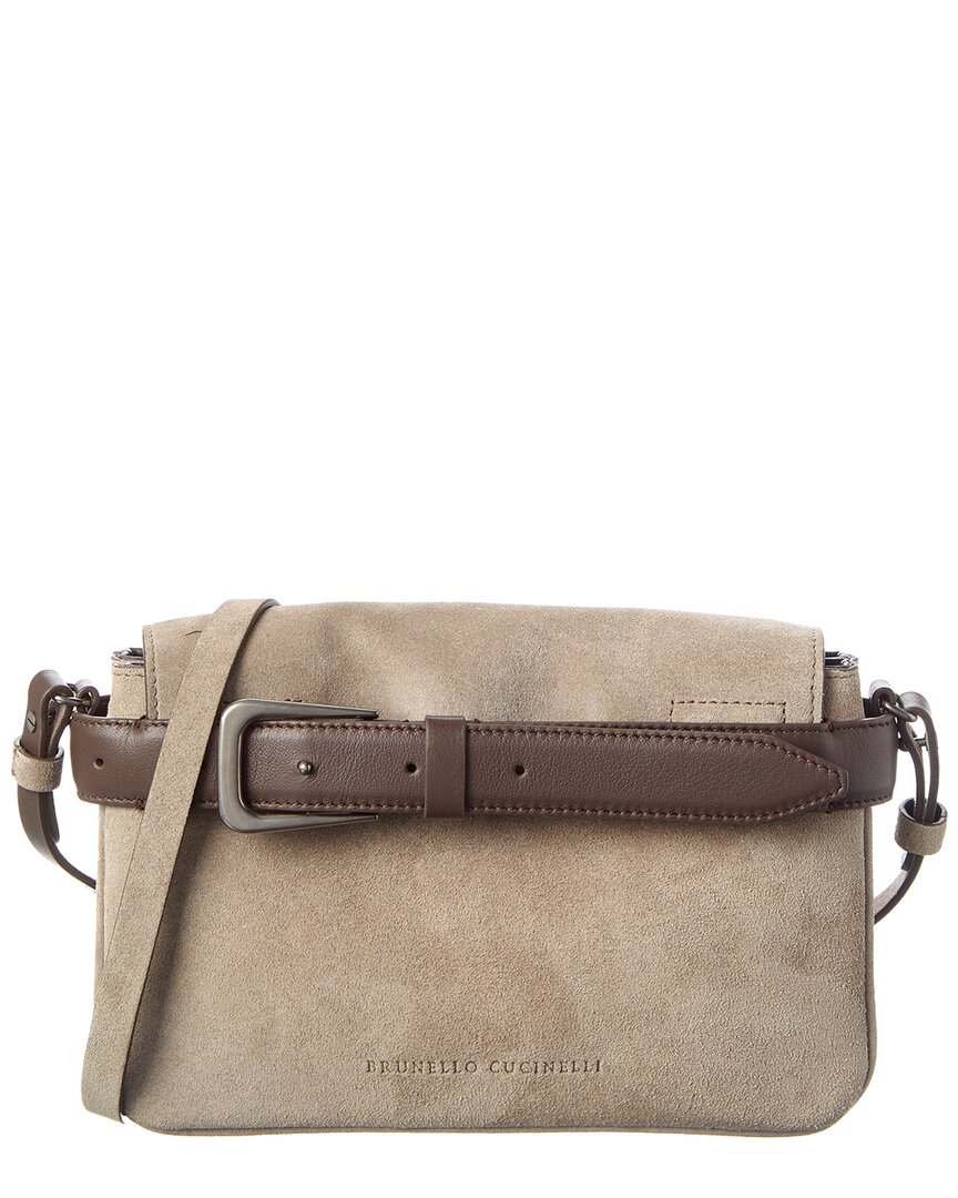 Brunello Cucinelli Women's Logo Suede Crossbody Bag In Brown