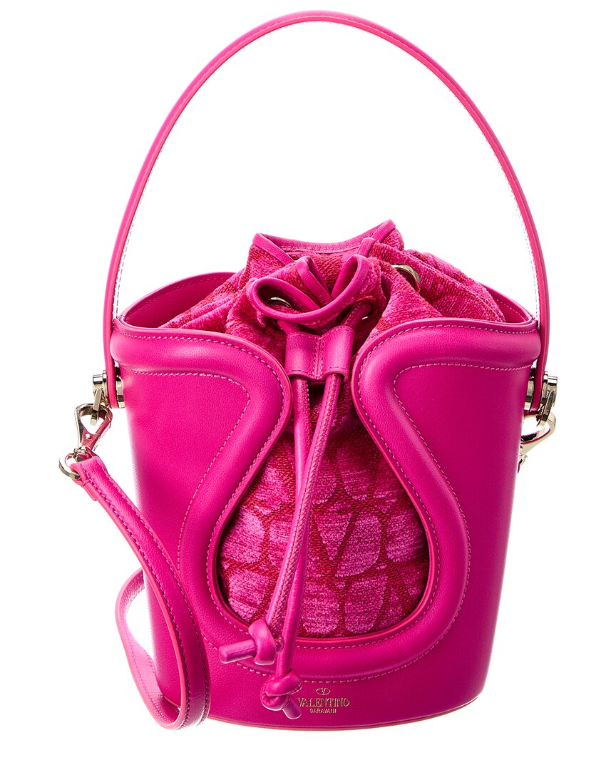 Shop Valentino La Cinquieme Toile Iconographe Canvas & Leather Bucket Bag In Pink