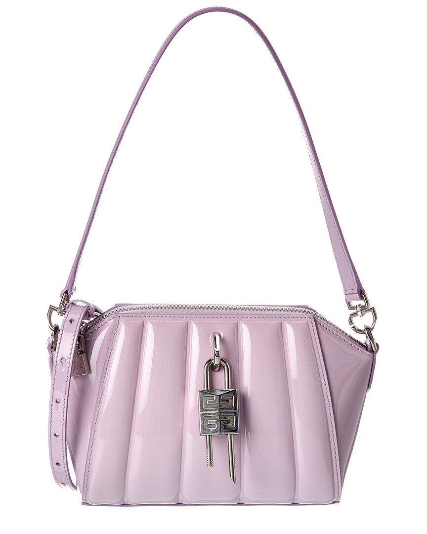 Givenchy Antigona Lock Mini Patent Shoulder Bag In Purple