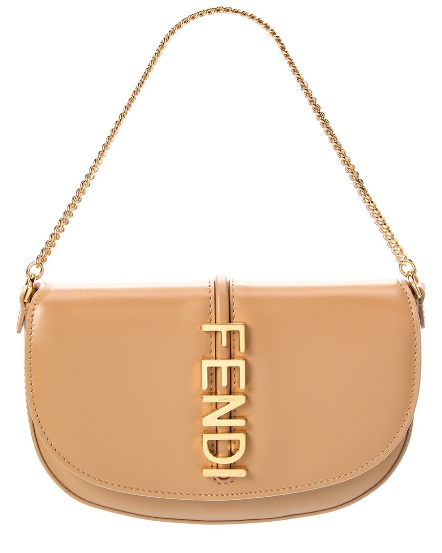 Fendi Graphy Leather Wallet On Chain In Neutral