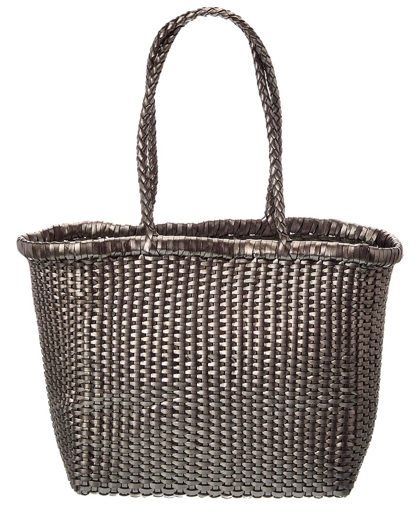 Dragon Diffusion B Weave Small Leather Tote In Silver