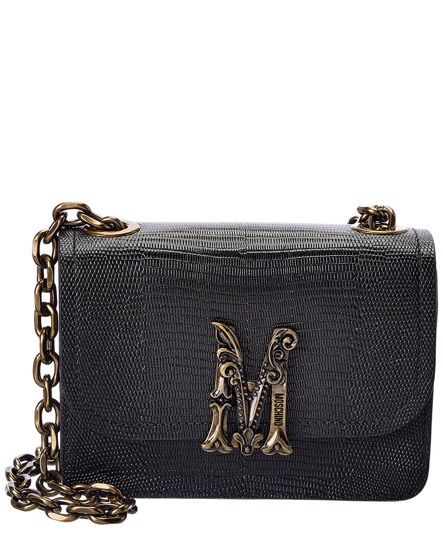 Moschino M Logo Embossed Leather Shoulder Bag In Black ModeSens