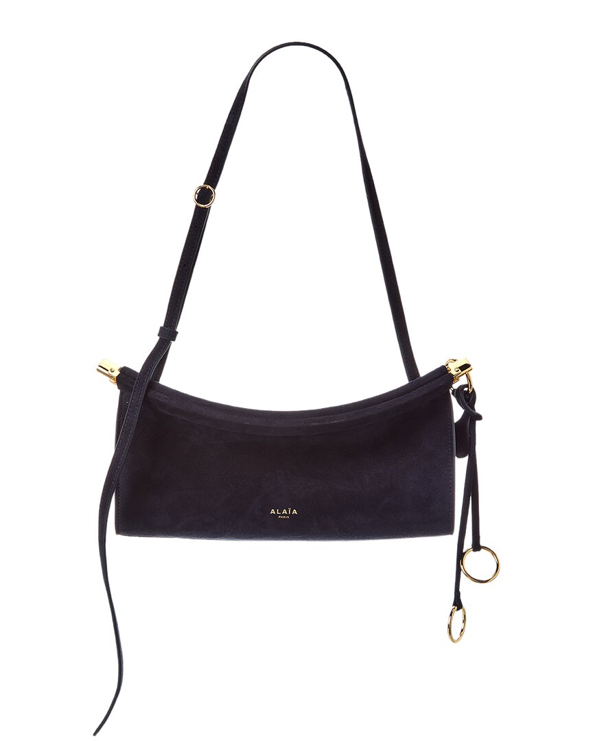Alaïa Le Click East West Small Suede & Leather Shoulder Bag In Blue