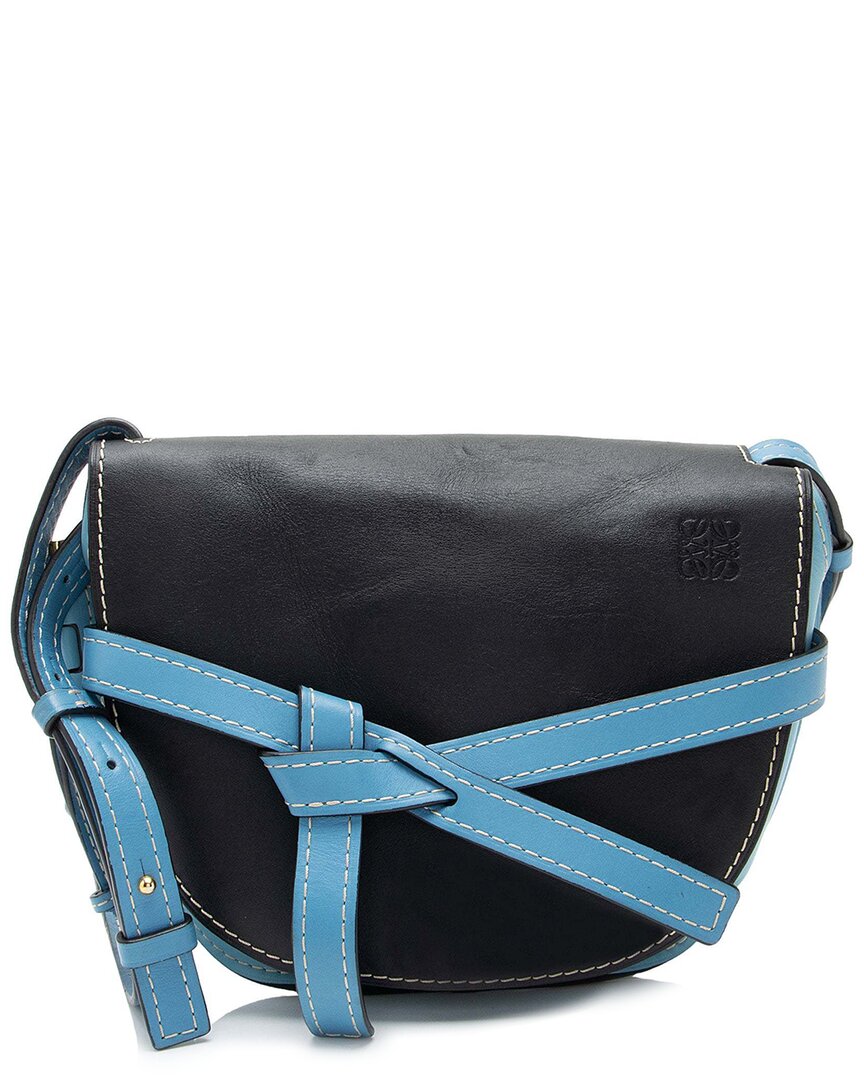 Loewe Blue Calfskin Gate Small Crossbody (authentic Pre-loved) In Black
