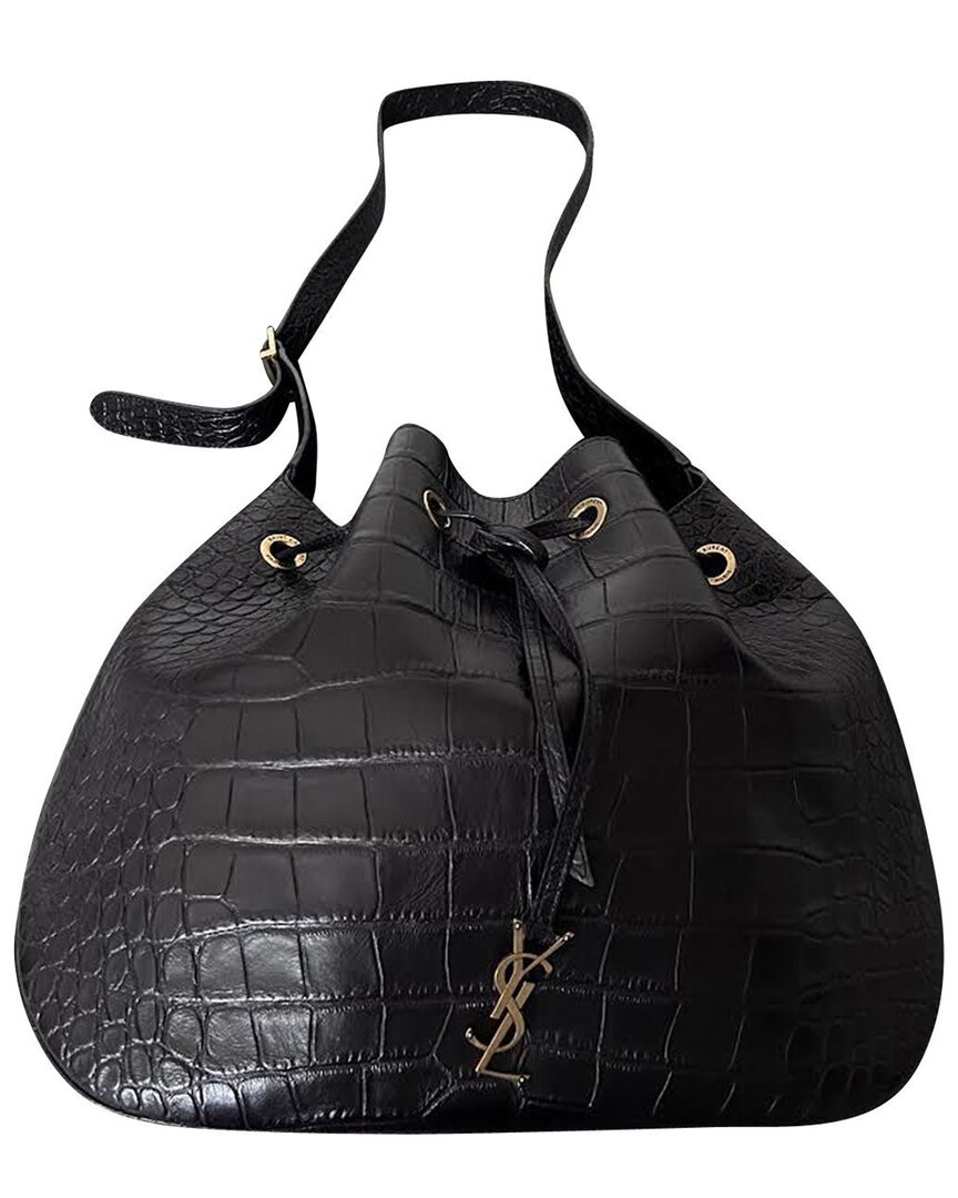 Saint Laurent Black Croc-embossed Leather Medium Paris Vii Hobo Bag (authentic  Pre-loved) In Black