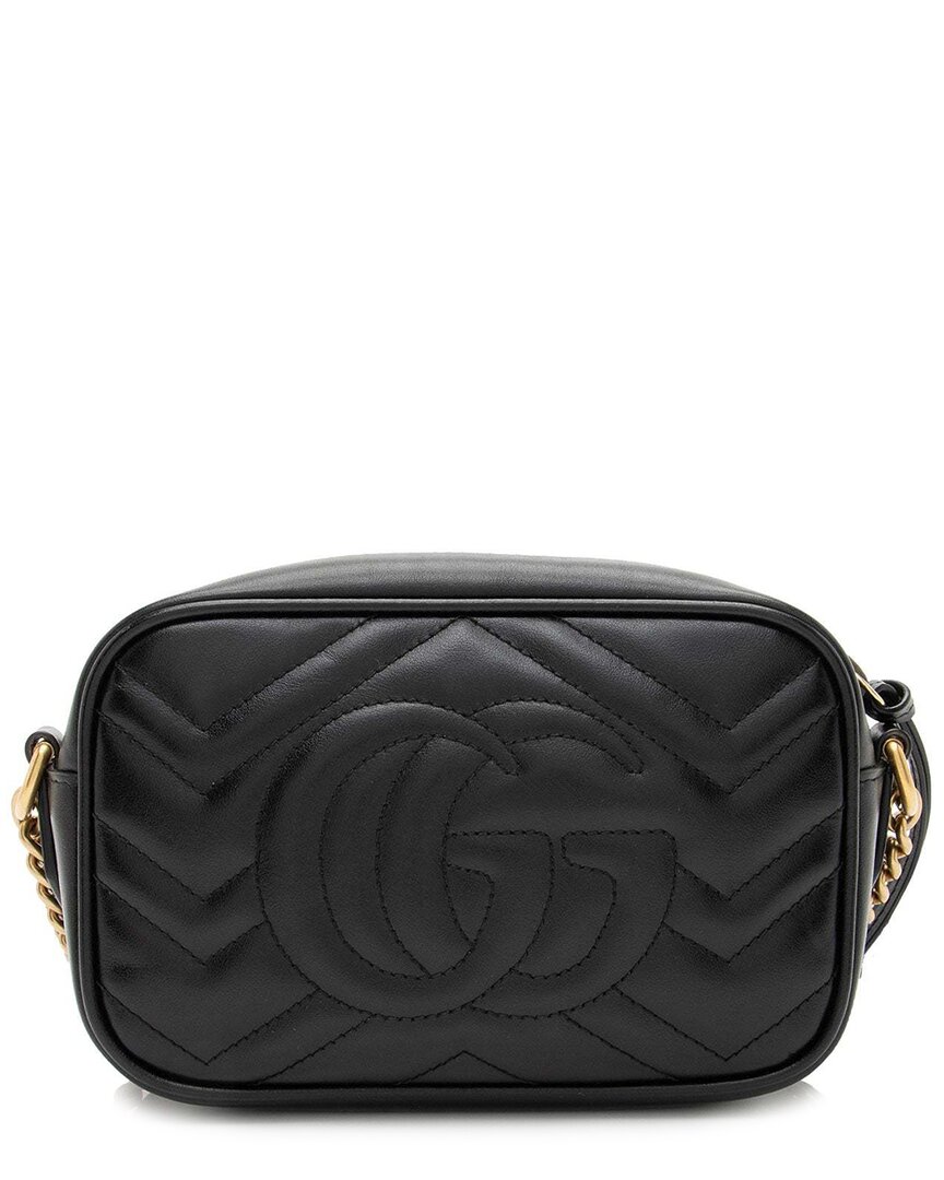 Gucci Black Matelasse Leather Gg Marmont Mini Camera Bag (authentic Pre-loved) In Black