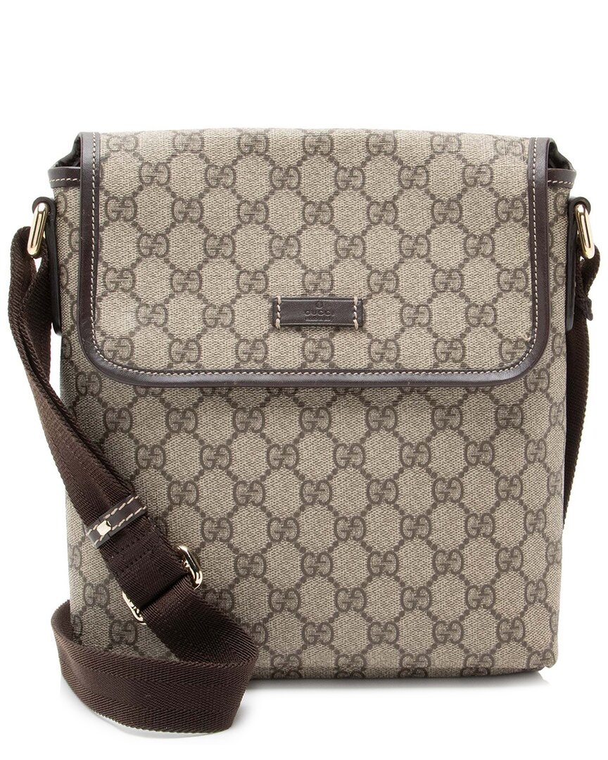 Gucci Beige Gg Supreme Canvas Flap Small Messenger (authentic Pre-loved)