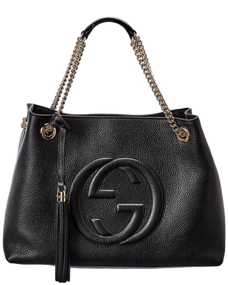 Shop Gucci Soho Gg Leather Tote In Black