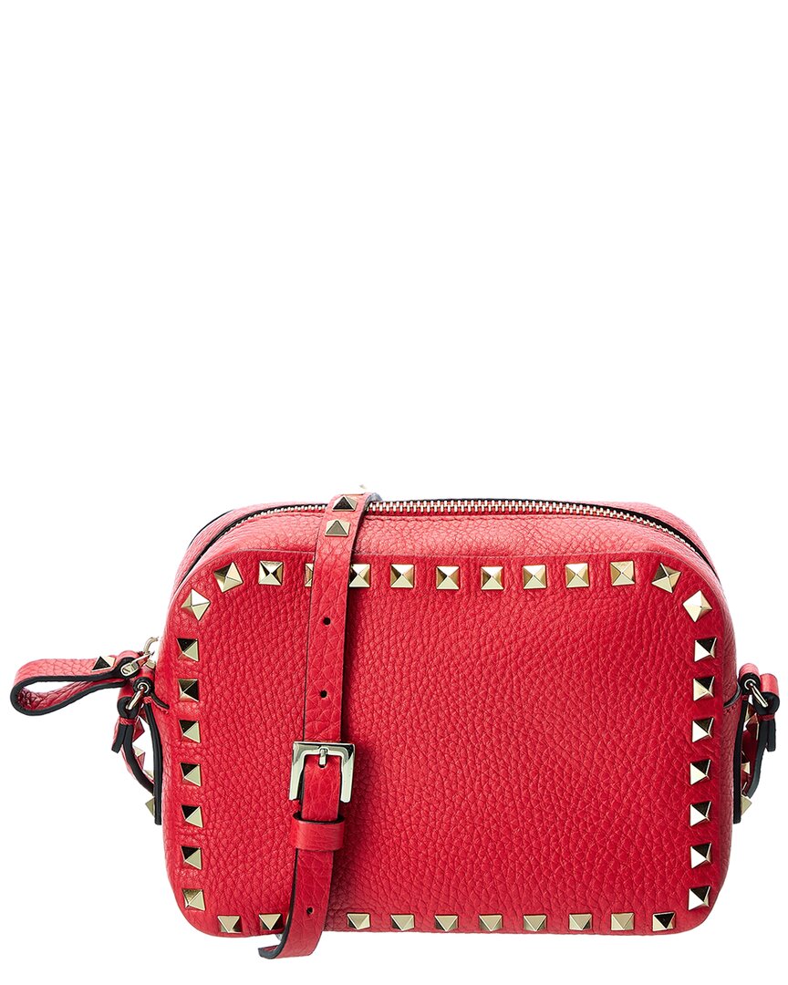 Valentino Garavani Rockstud Grainy Leather Camera Bag In Red | ModeSens