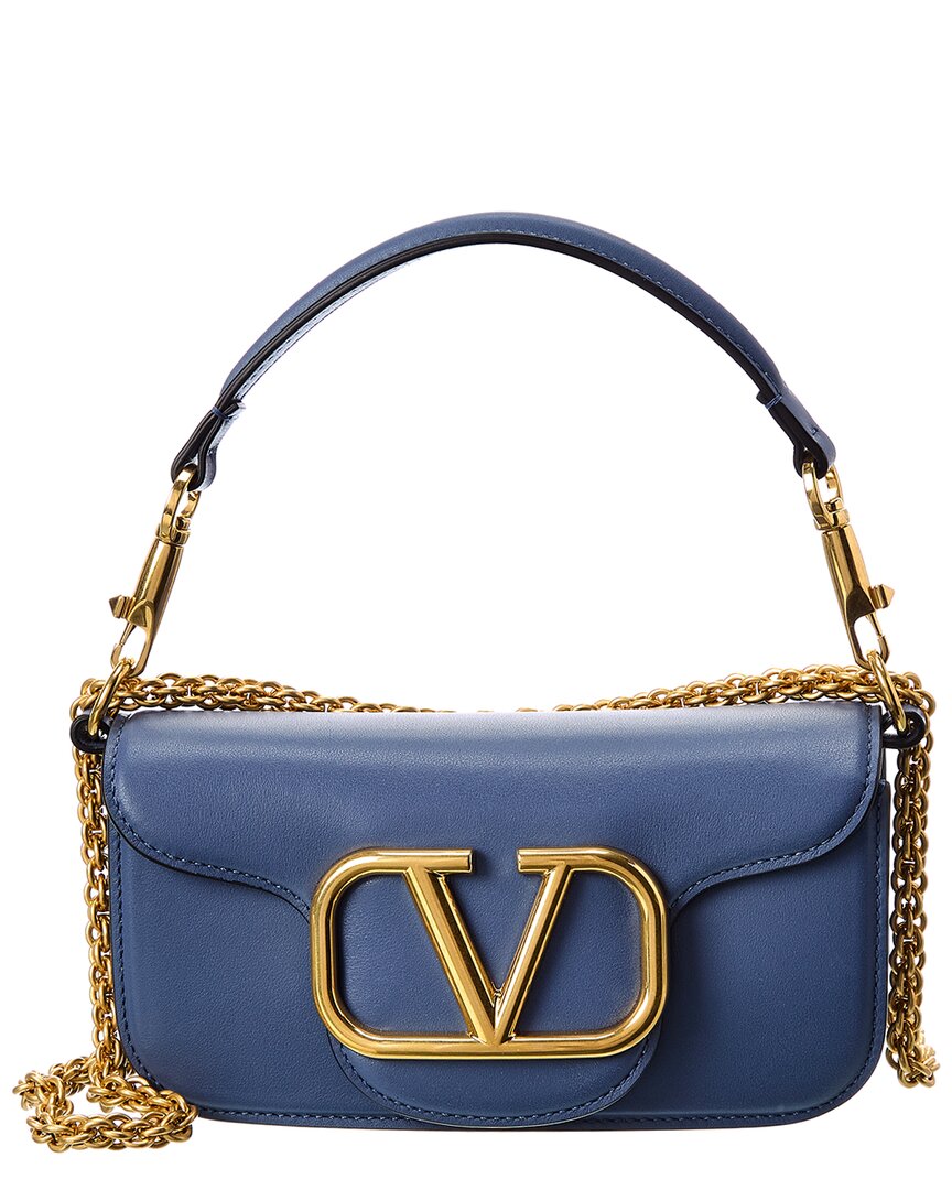 Valentino Small Vlogo Shoulder Bag in Calfskin Blue