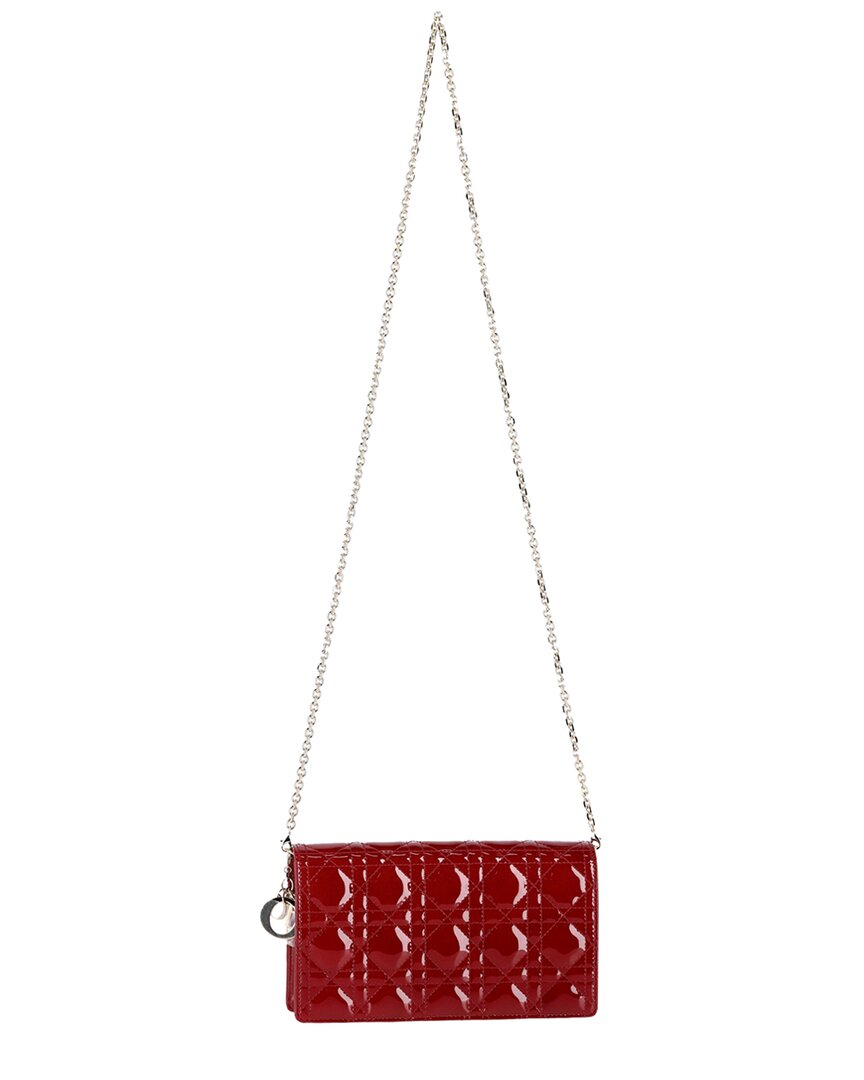 Dior Red Patent Leather Lady  Pouch With Chain (authentic Pre-loved) In Red