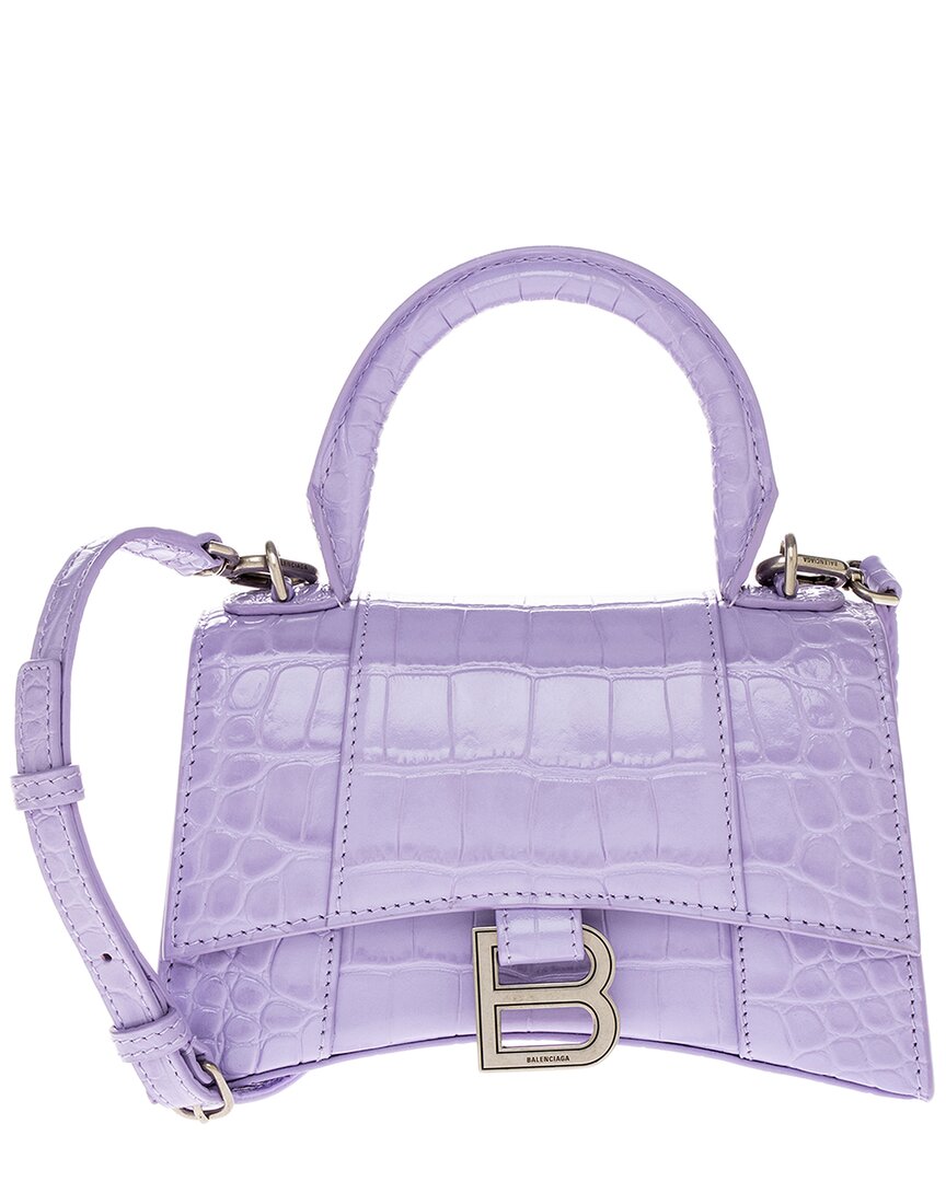 Balenciaga Hourglass Xs Croc-embossed Leather Top Handle Satchel In Purple
