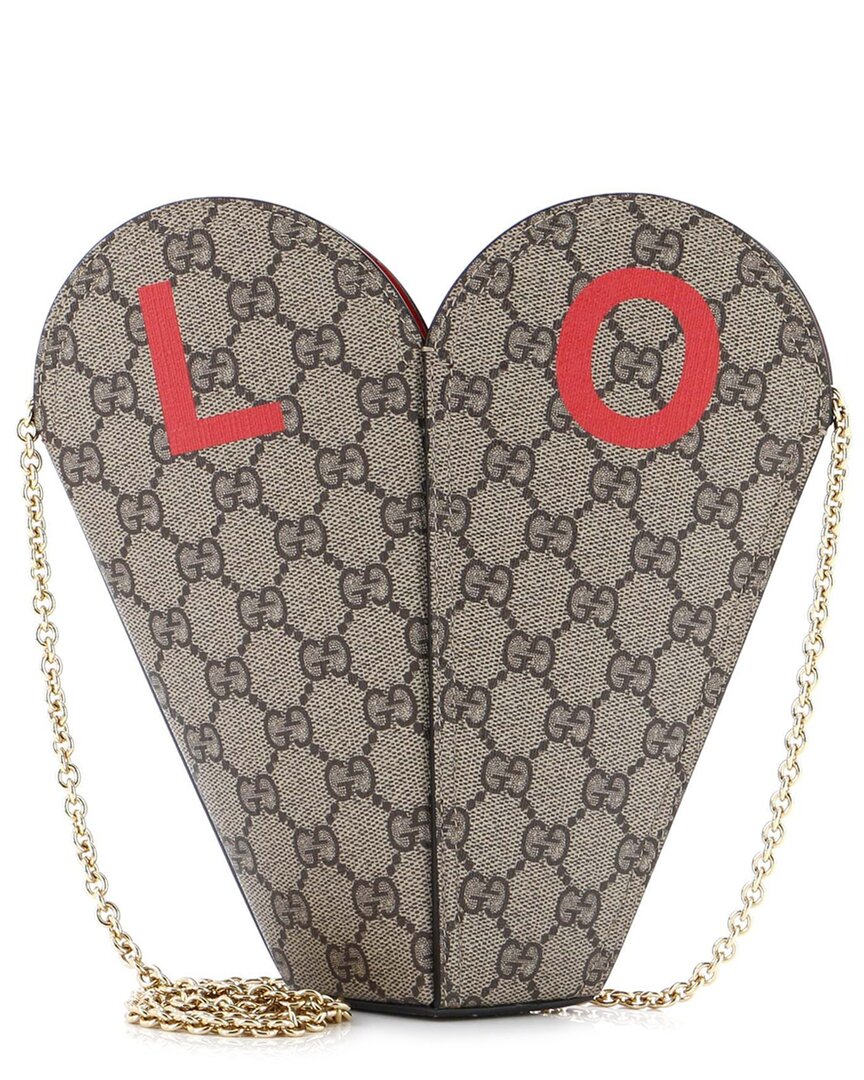 Gucci Valentine's Day Chain Heart Bag Printed Gg Coated Canvas Small (authentic Pre-loved) In Multi