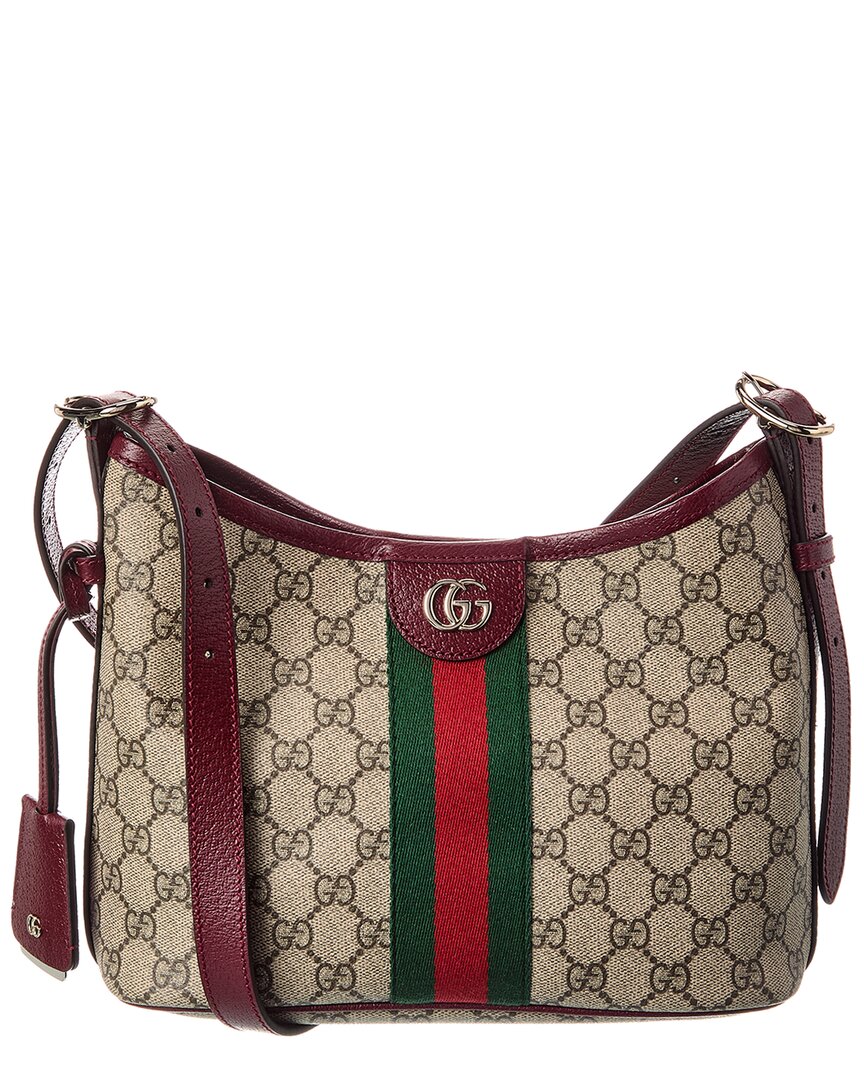 Gucci Ophidia Small Gg Supreme Canvas & Leather Shoulder Bag In Red