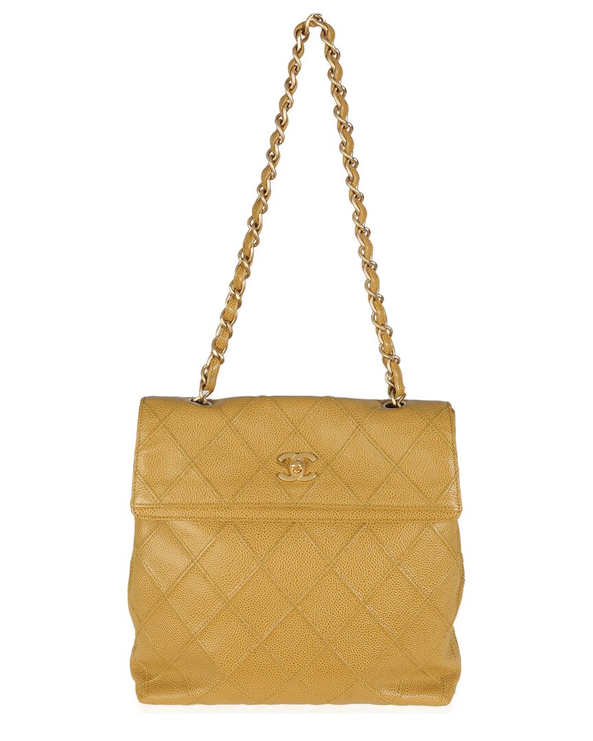 Pre-owned Chanel Beige/tan Quilted Caviar Leather Chain Flap Shoulder Handbag (authentic  Pre-loved)