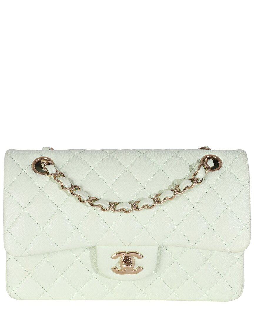 Pre-owned Chanel Green Quilted Caviar Leather Small Classic Double Flap Handbag  (authentic Pre-loved)