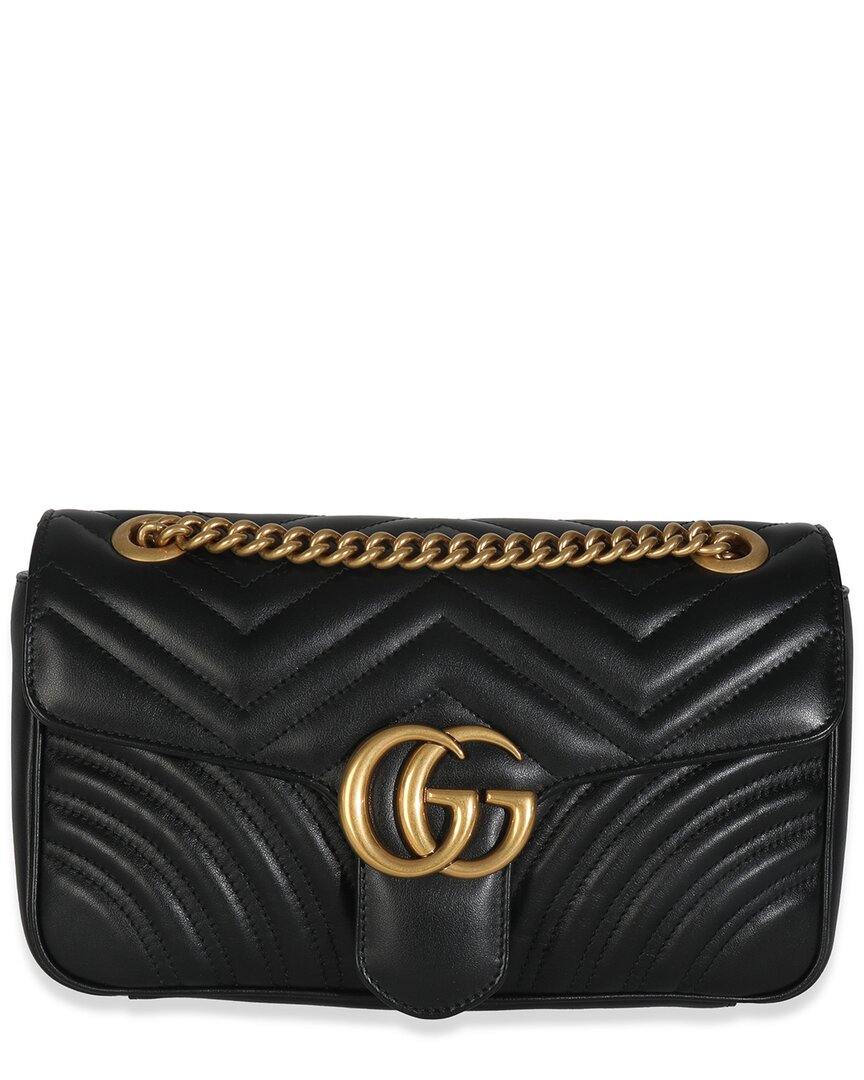 Gucci Black Matelasse Leather Medium Gg Marmont Shoulder Bag (authentic Pre-  Loved) In Black