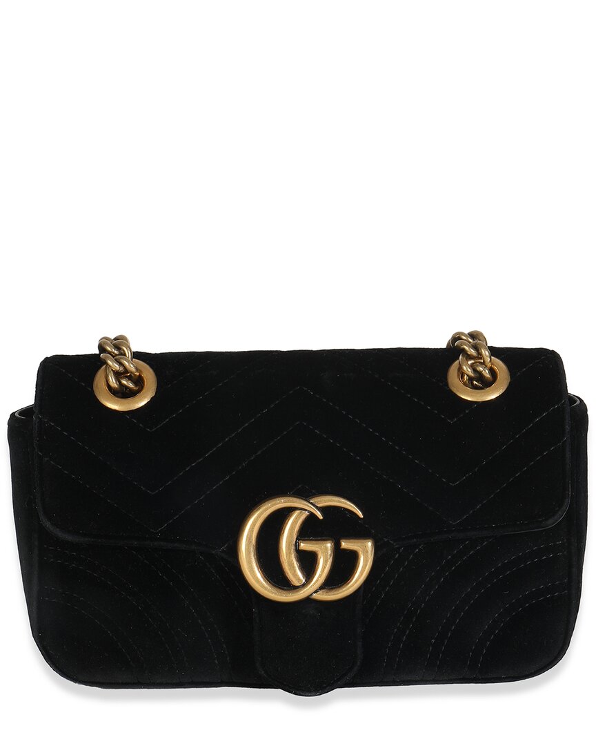 Gucci Black Matelasse Velvet Mini Gg Marmont Shoulder Bag (authentic Pre-  Loved) In Black