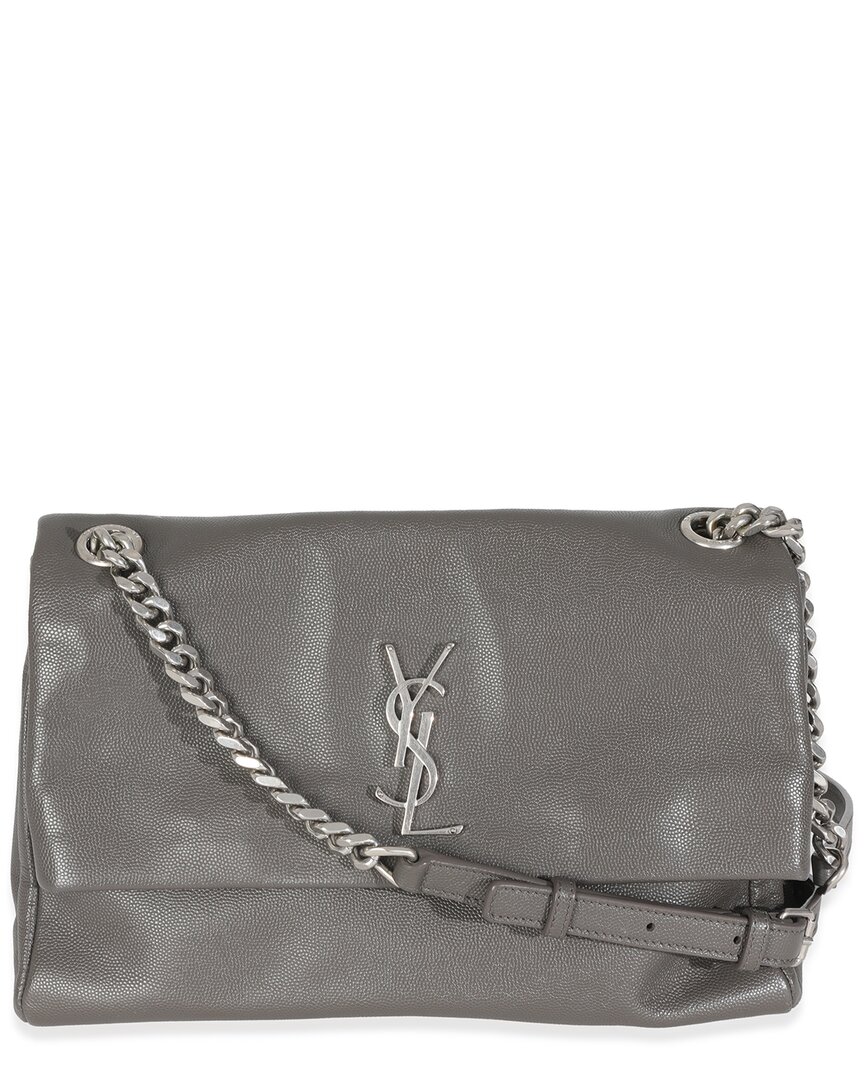Saint Laurent Grey Leather Medium West Hollywood Monogram Fold-over Bag  (authentic Pre-loved) In Gray