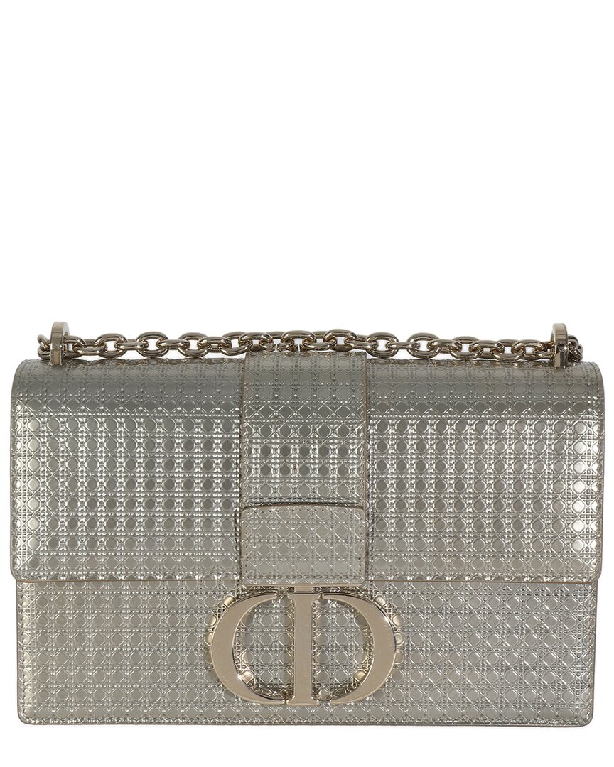 Dior Silver Patent Leather 30 Montaigne Flap Bag (authentic Pre-loved) In Gray