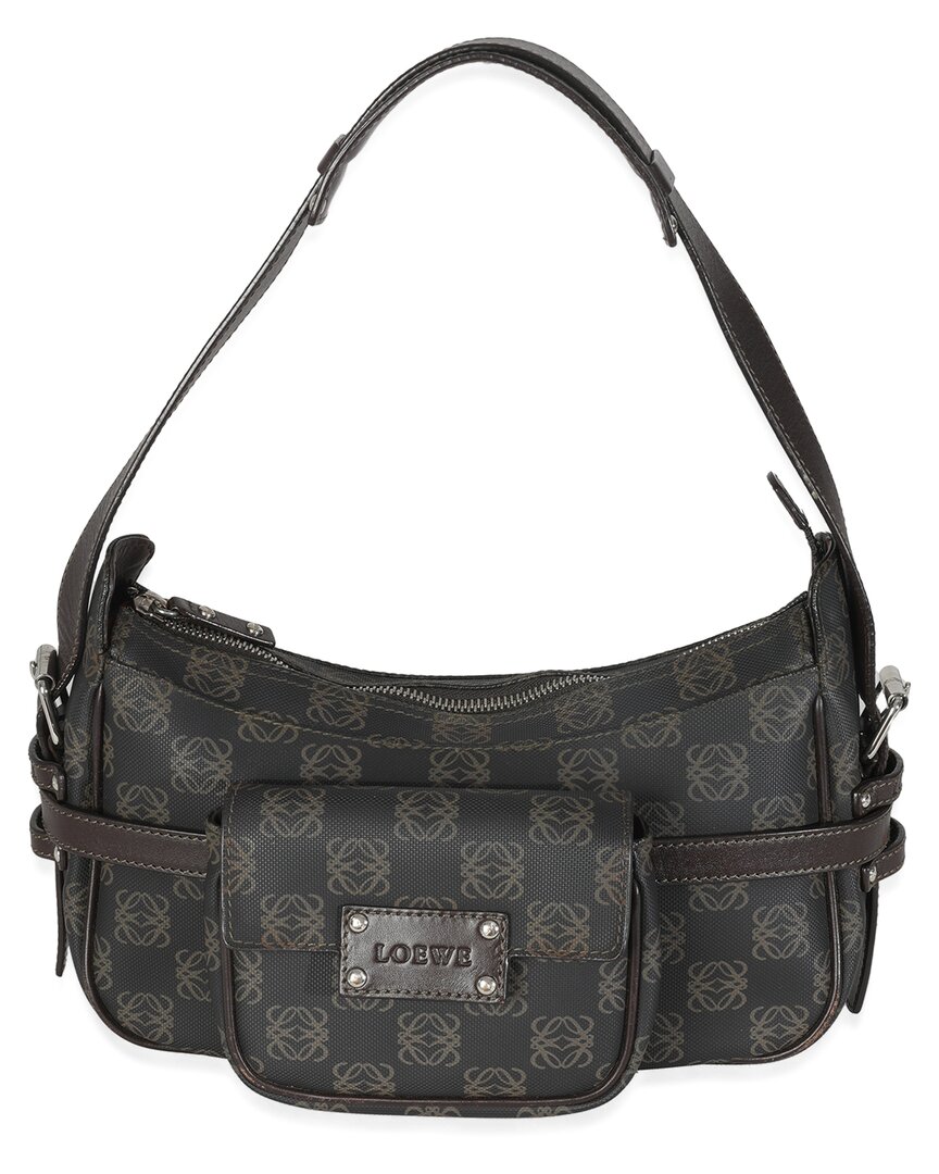 Loewe Brown Canvas Shoulder Bag (authentic Pre-loved) In Black