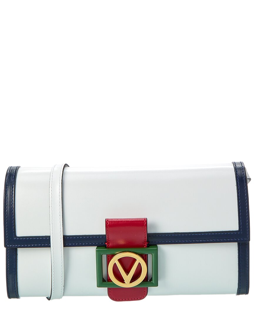 Valentino By Mario Valentino Ava V Emblem Leather Clutch In White
