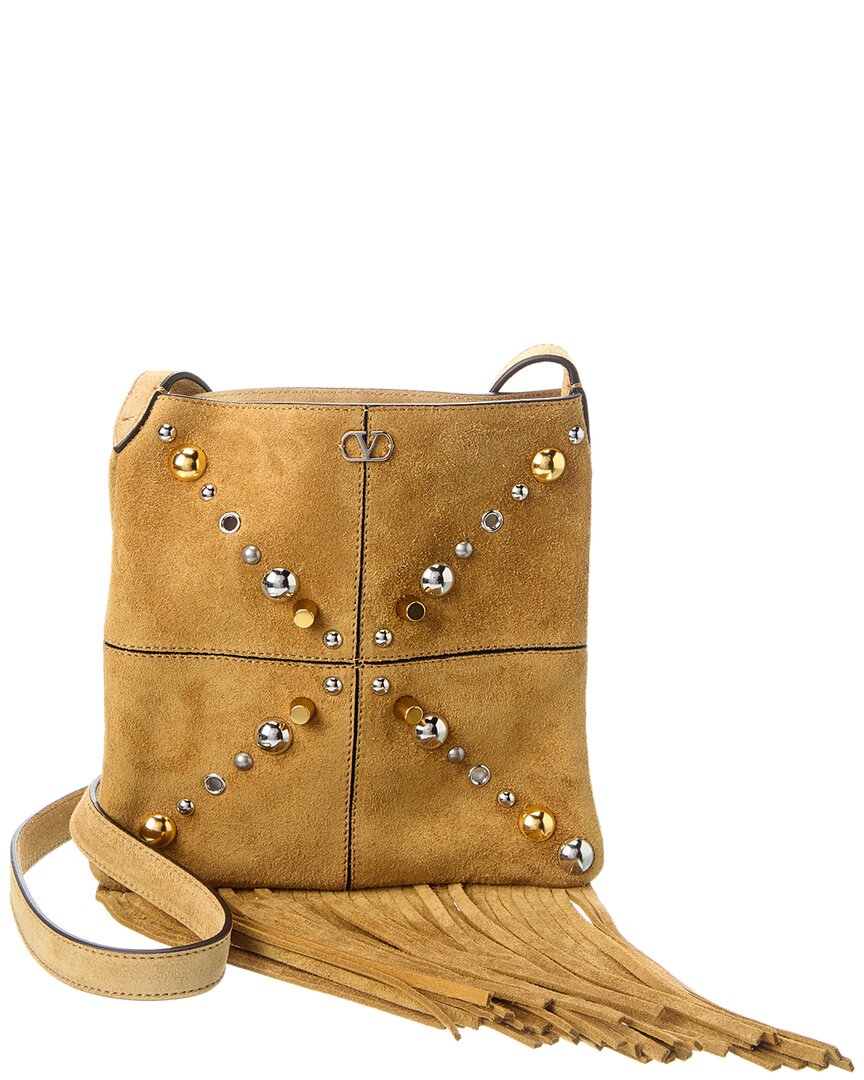 Valentino Nellcote Small Suede Shoulder Bag In Brown