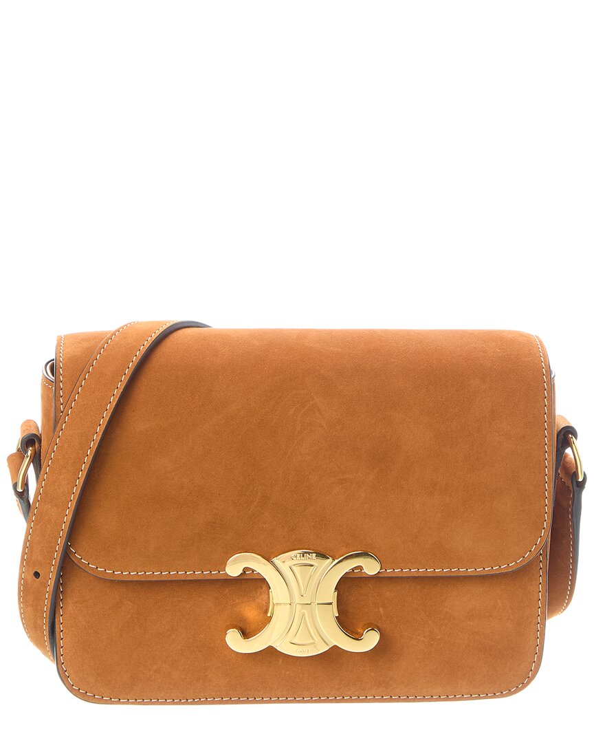Celine Teen Triomphe Suede Shoulder Bag In Brown